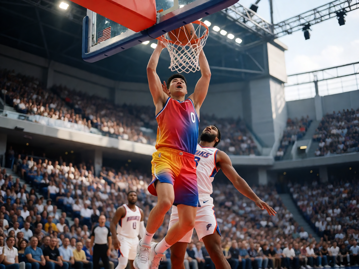 NBA比赛精彩扣篮-球员高高跃起完成暴力扣篮，对手难以封堵，观众席欢呼声此起彼伏